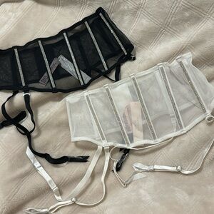 Victoria’s Secret shine mesh cinch black white garter belt XS / S new set VS $90